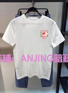 外贸新款美式水蜜桃印花男女小众宽松嘻哈街头纯棉短柚T侐