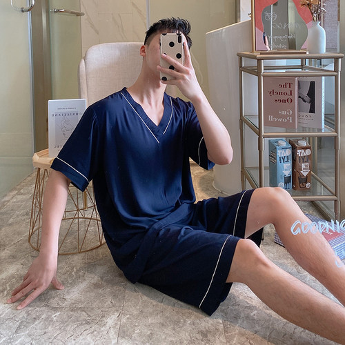凉快棉绸男士短袖中裤家居服薄款