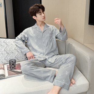 棉绸大码 长袖 薄款 宽松空调服夏天男士 睡衣休闲开衫