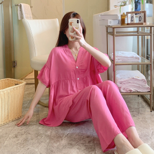 短袖 套装 长袖 宽松网红爆款 超薄春秋款 可外穿睡衣女士棉绸夏季