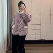 单件上衣加绒夹棉加厚雪尔绒韩系小碎花棉袄棉衣可外穿外套睡衣家