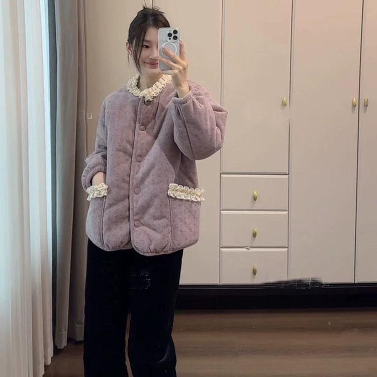 雪尼尔冬季碎花睡衣女