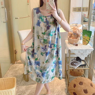 女士棉绸睡衣新款背心裙无袖连衣裙可外穿睡衣日系少女可爱绵绸