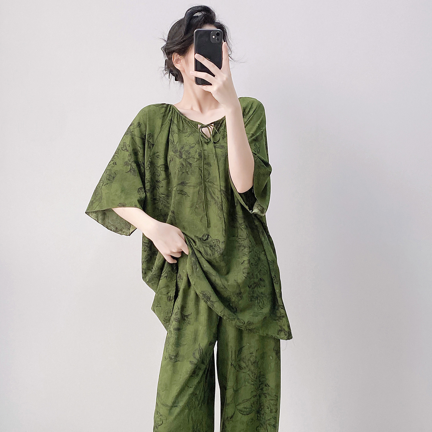 可外穿睡衣女短袖长裤夏季超薄巨凉快套装棉绸宽松好看家居服新款