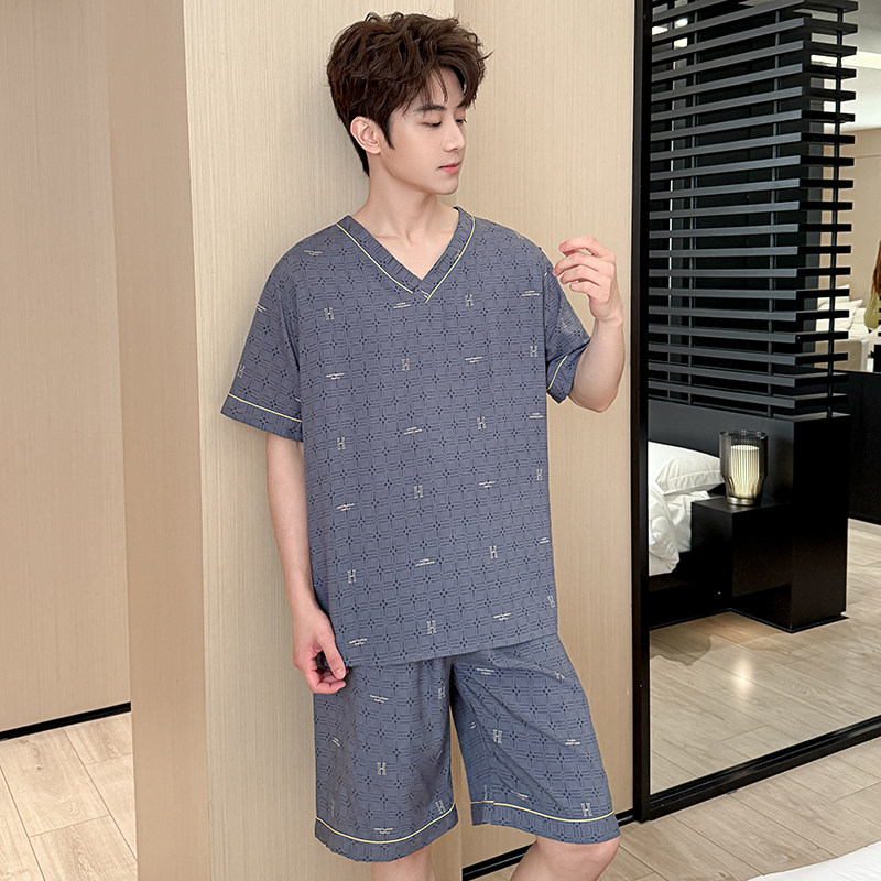 青少年绵绸睡衣男士男生小男孩夏季超薄短袖中裤家居服套装凉快