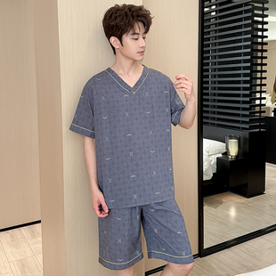 青少年绵绸睡衣男士男生小男孩夏季超薄短袖中裤家居服套装凉快