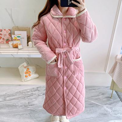 秋冬季珊瑚绒睡衣夹棉女