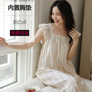 棉绸女款2025新款夏 睡裙带胸垫一体式可外穿纯情少女绝美连衣裙