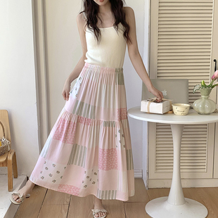 2025年新款棉绸睡裙夏季女半身裙可外穿半裙拼布绵绸睡衣长款