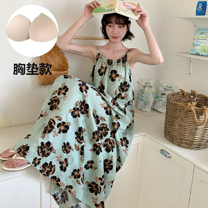 高个子睡裙女加长版到脚踝睡裙带胸垫一体式可外穿绝美吊带裙