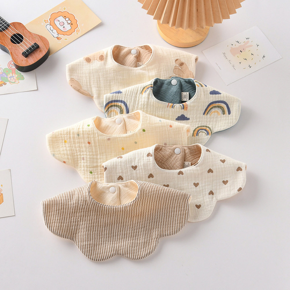 韩版两用口水巾全棉a类吸水透气宝宝纯棉围兜波浪花朵造型围嘴