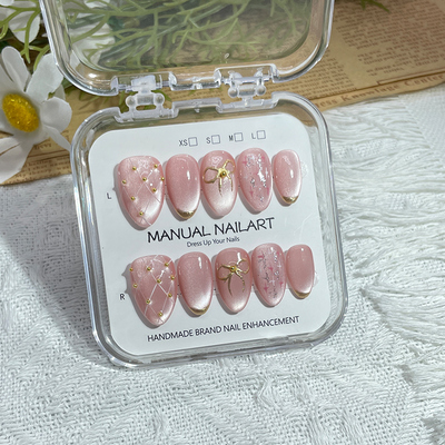 2025新款金粉法式美甲穿戴式甲高级感纯手工假指甲贴片短椭圆甲片