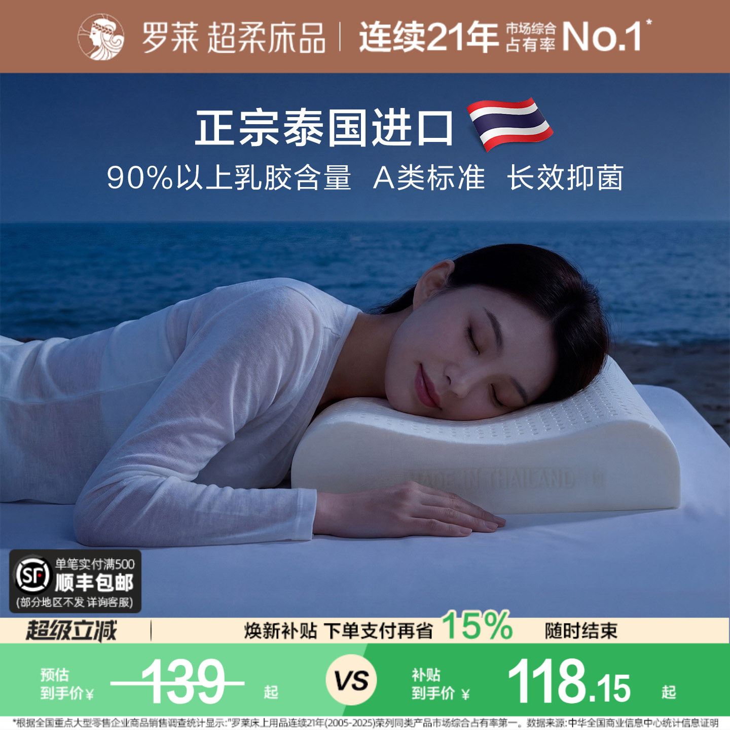 罗莱家纺A类泰国进口乳胶枕学生图片