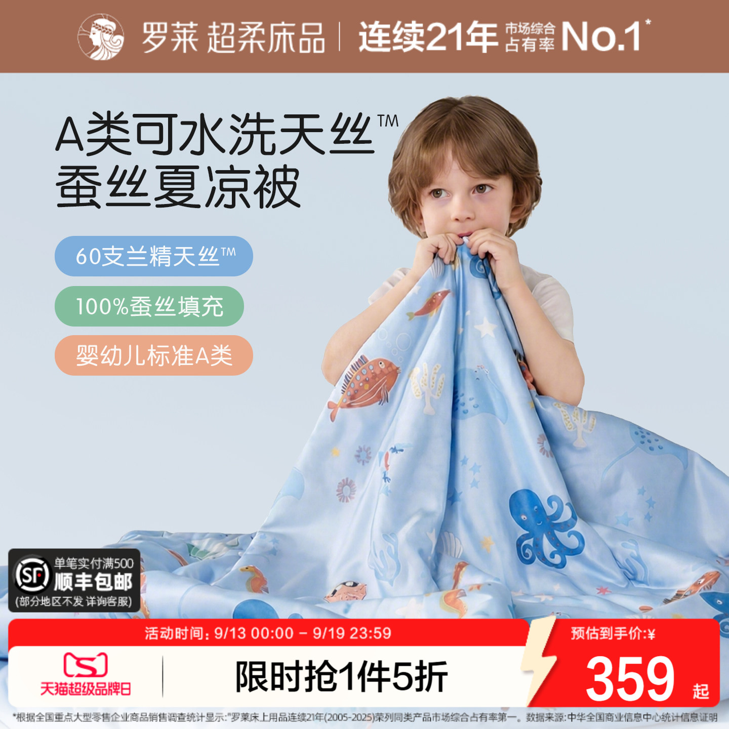 罗莱儿童天丝100%蚕丝夏凉空调被图片