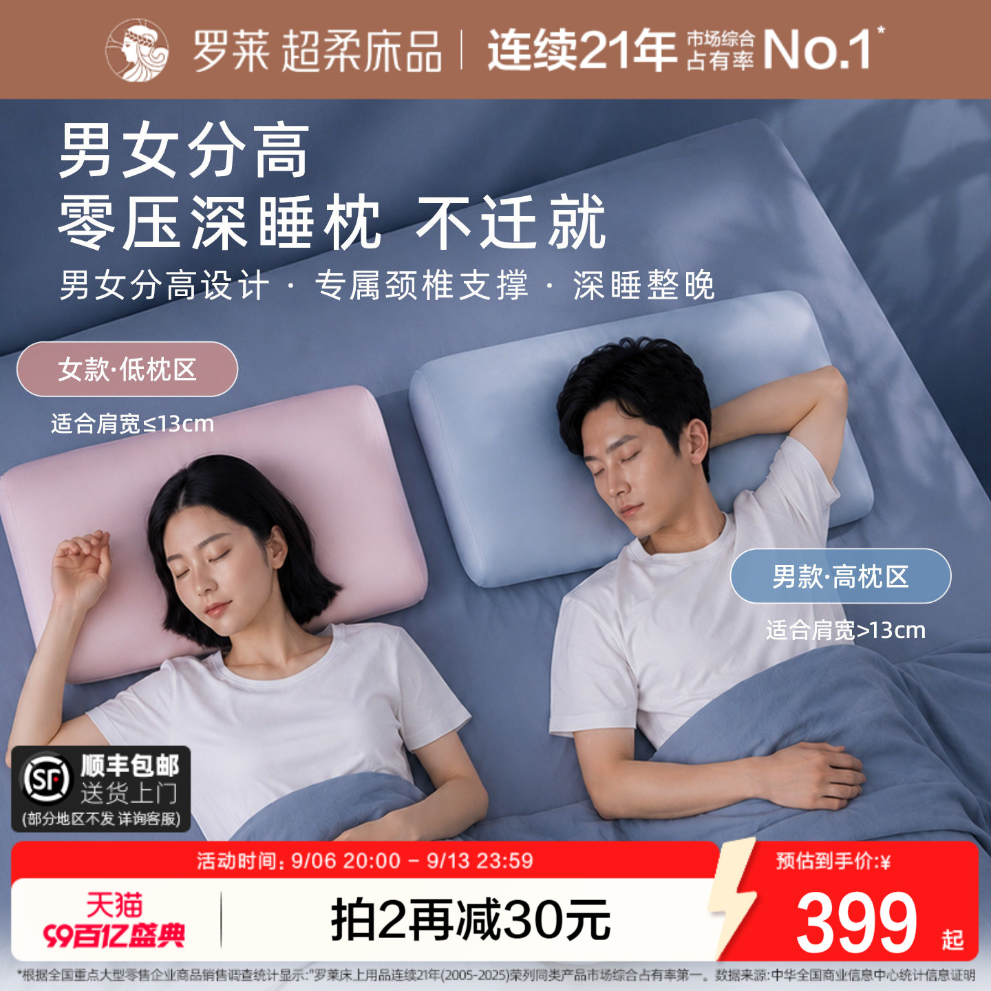 罗莱零压深睡枕记忆棉A类护颈椎