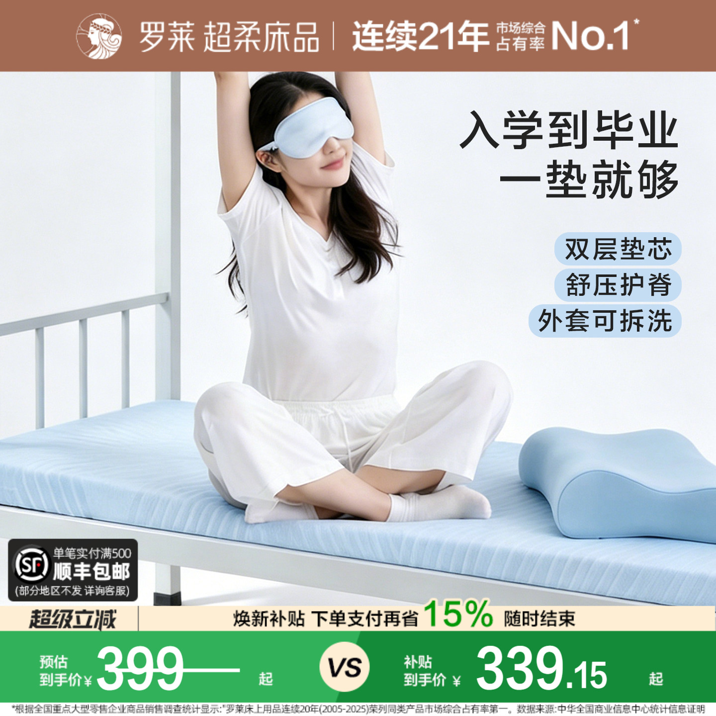 罗莱家纺软垫床垫家用卧室记忆棉榻榻米床褥垫子学生宿舍单人租房