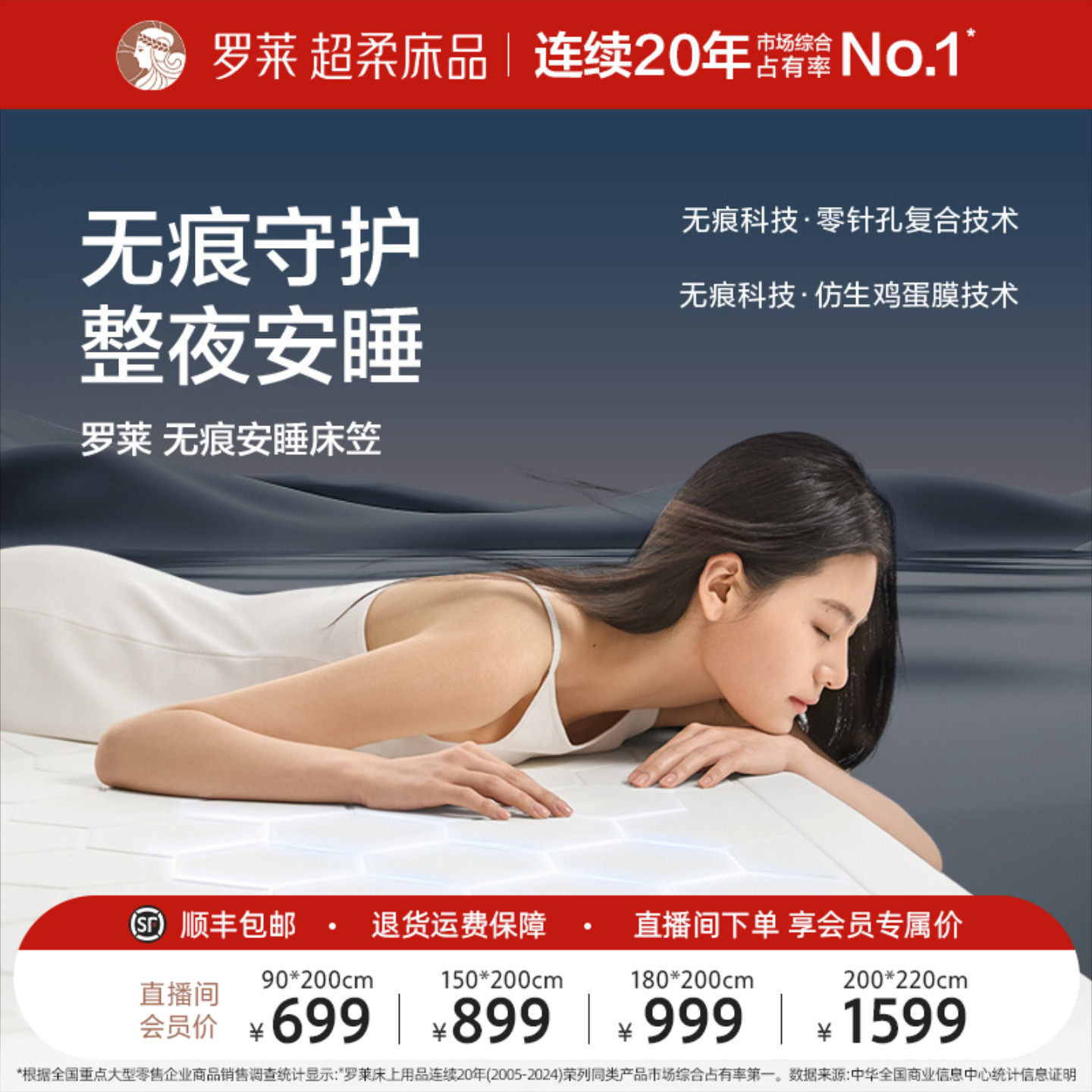 罗莱无痕安睡床笠母婴A类隔尿防水床护软垫席梦思保护罩阻螨送礼