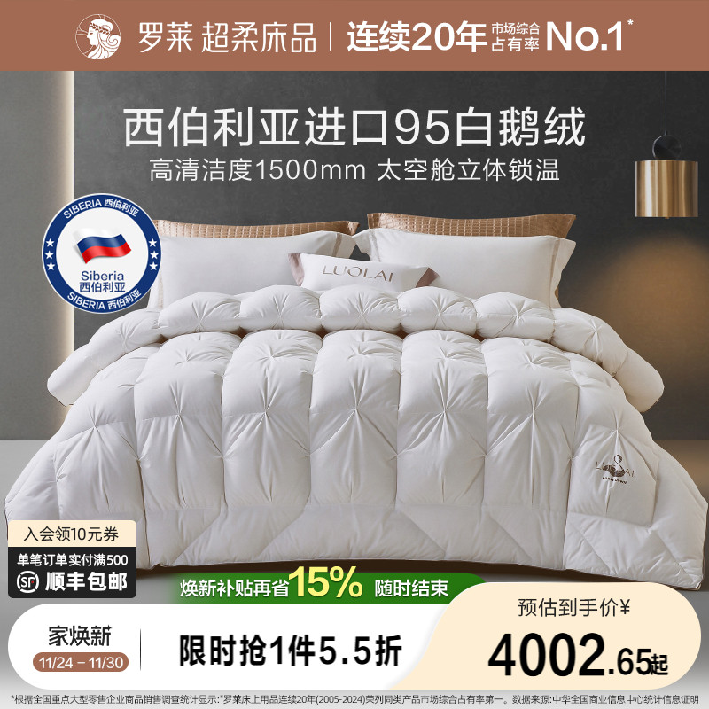 罗莱进口95鹅绒加厚保暖冬被