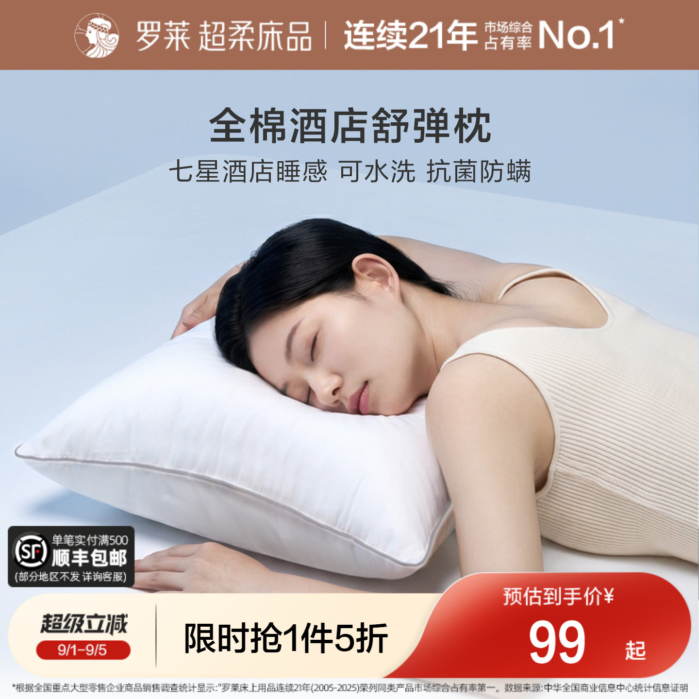 罗莱家纺全棉抗菌阻螨酒店枕图片