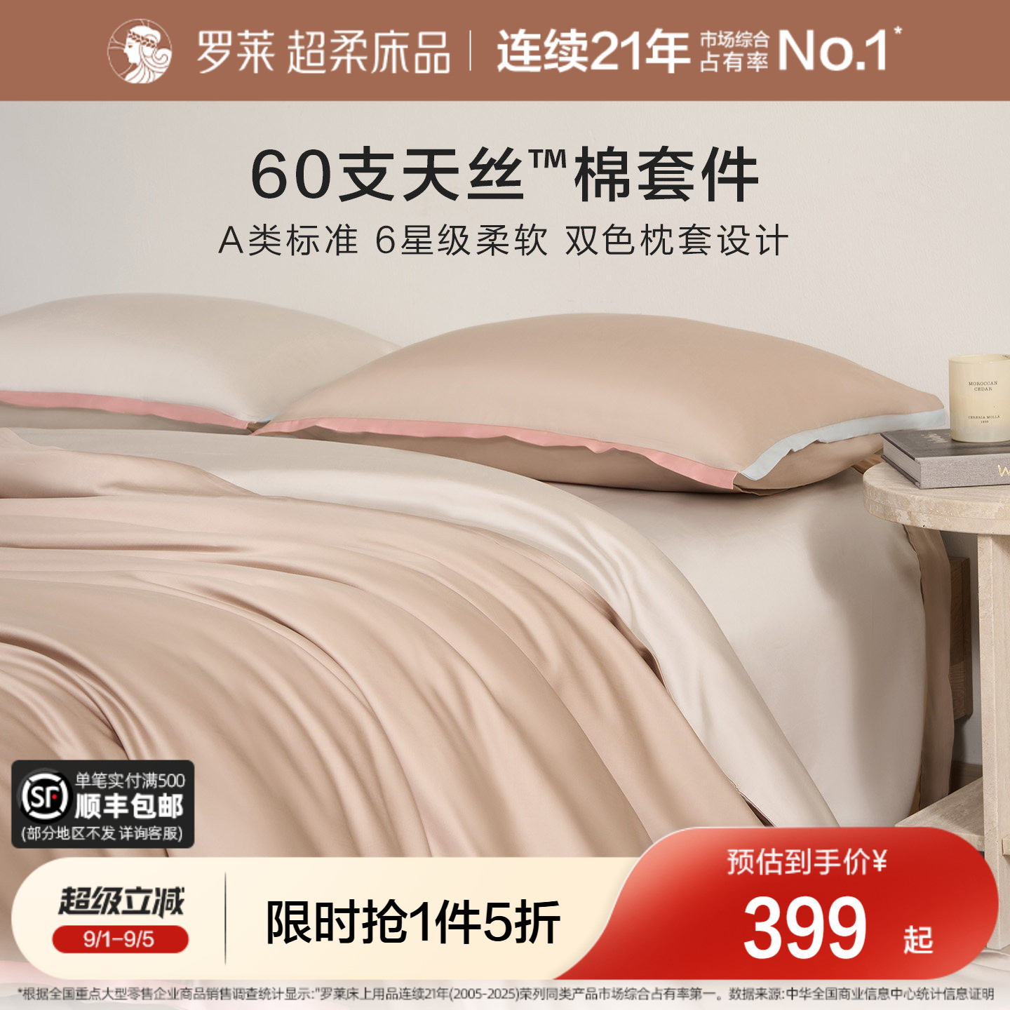 罗莱60支天丝四件套裸睡图片