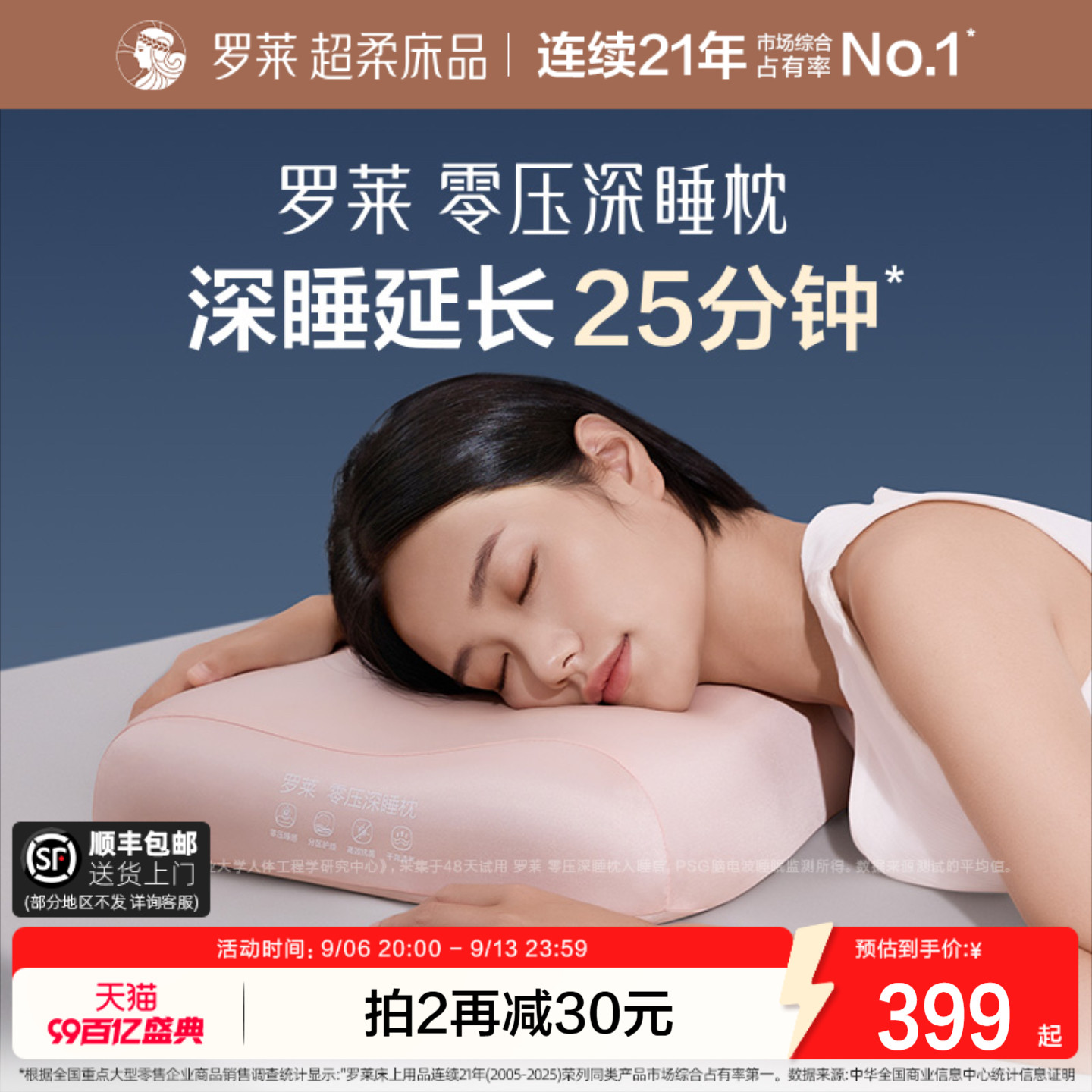 罗莱零压深睡枕记忆棉A类护颈椎图片