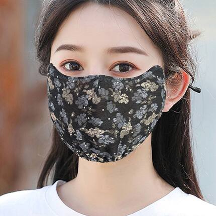 蕾丝口罩女夏显脸小薄纱刺绣可水洗防晒网纱优雅气质超透气面罩潮