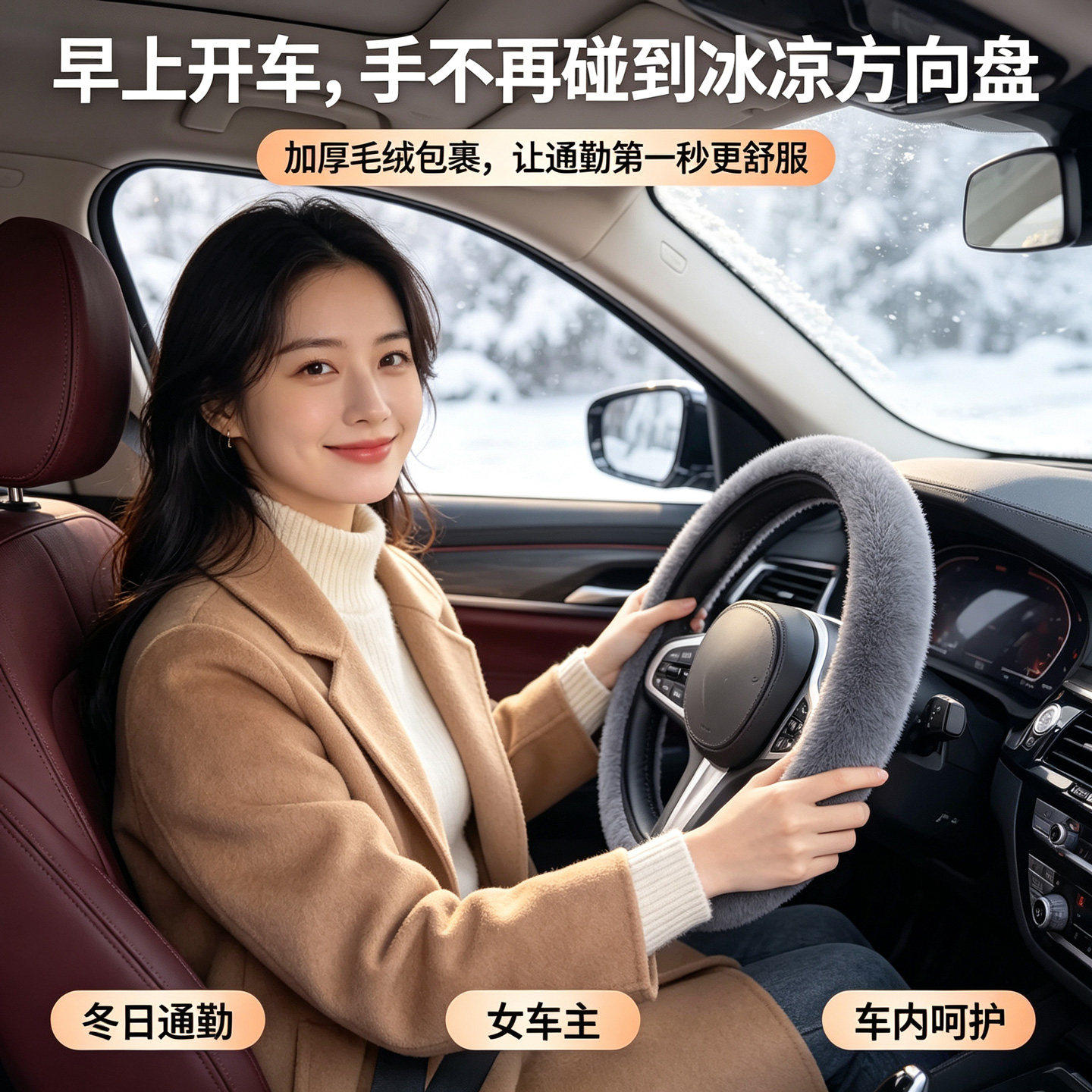 汽车方向盘套毛绒仿雪貂绒保暖