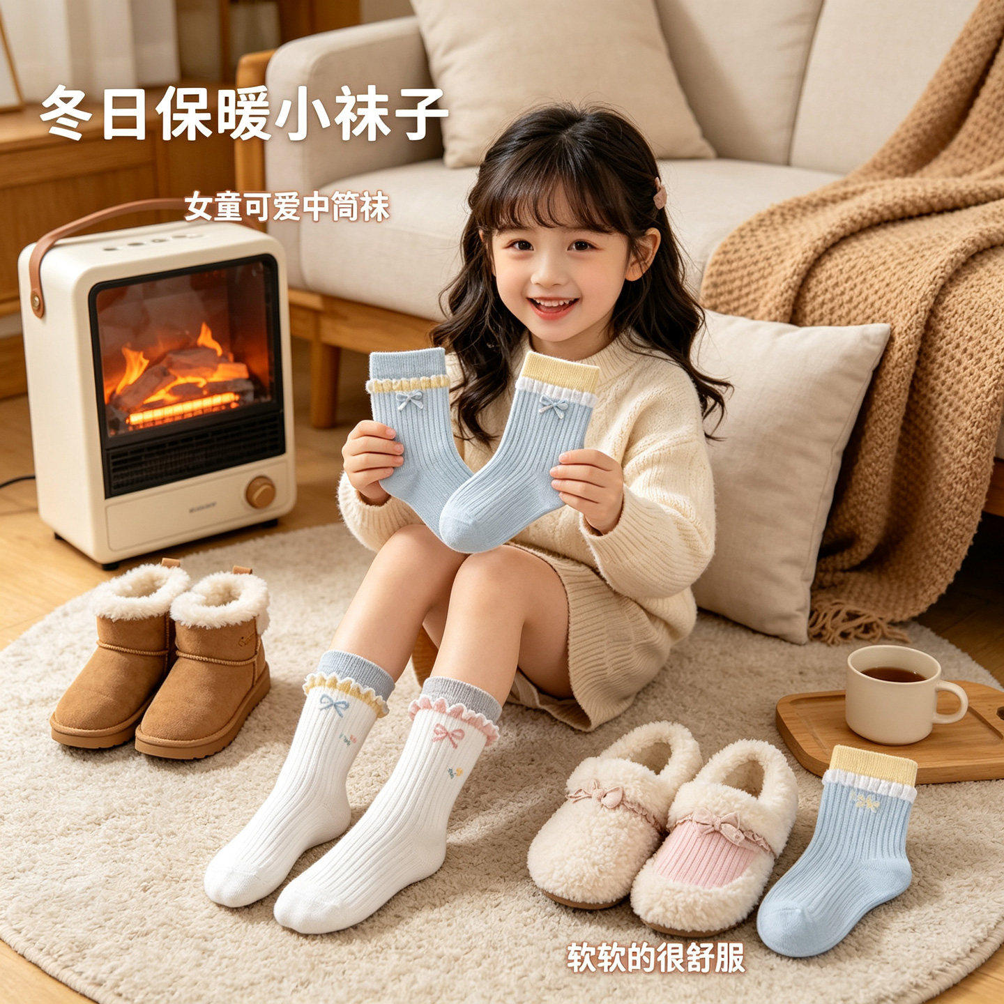 儿童袜子女中筒棉袜保暖