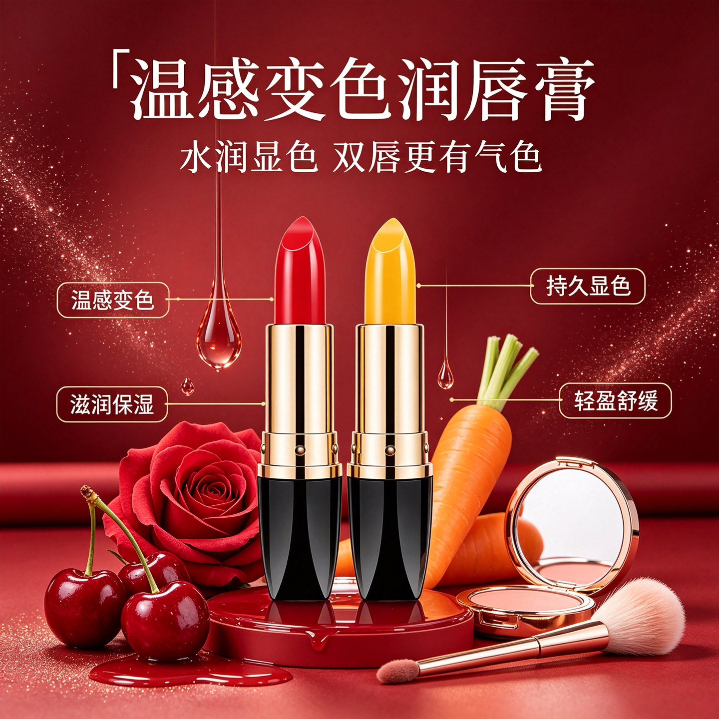 胡萝卜素变色唇膏唇彩女保湿滋润补水小众口红不掉色不沾杯润唇膏