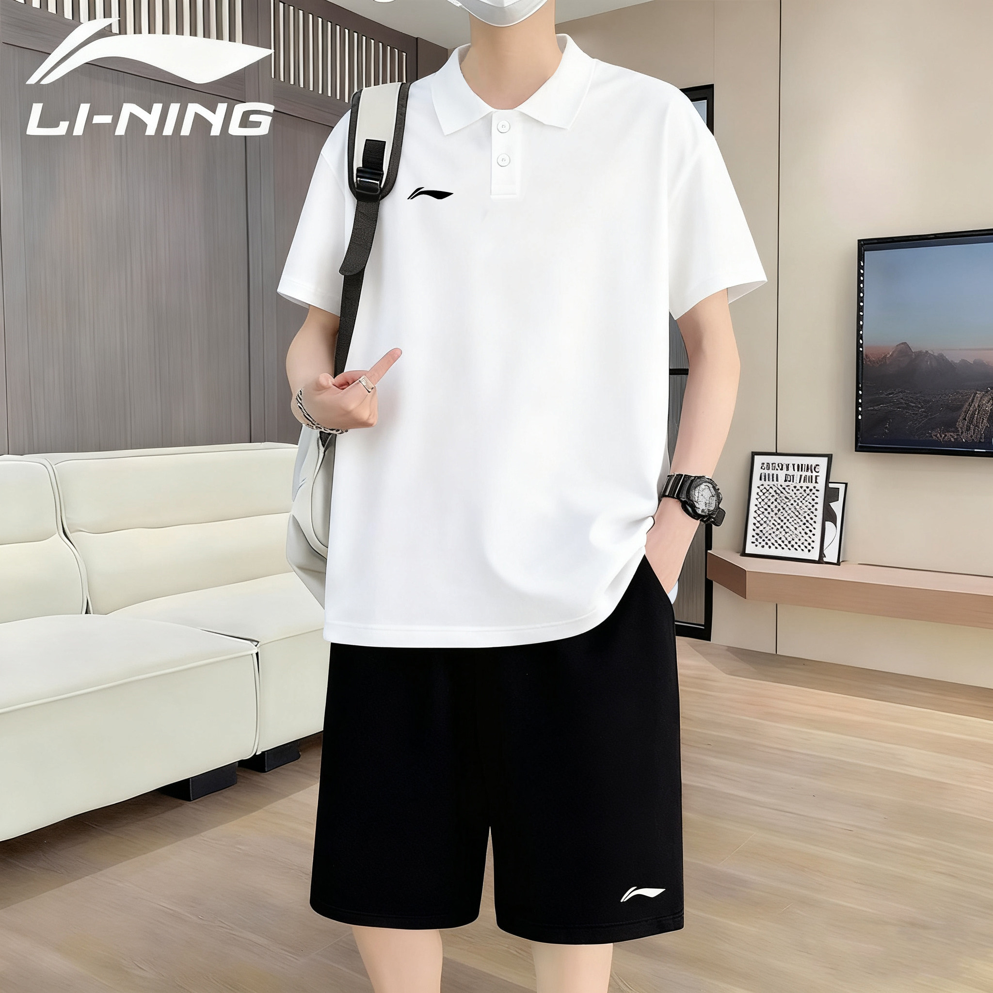 李宁POLO套装男2026夏季新款翻领T恤速干冰丝透气短袖短裤运动服