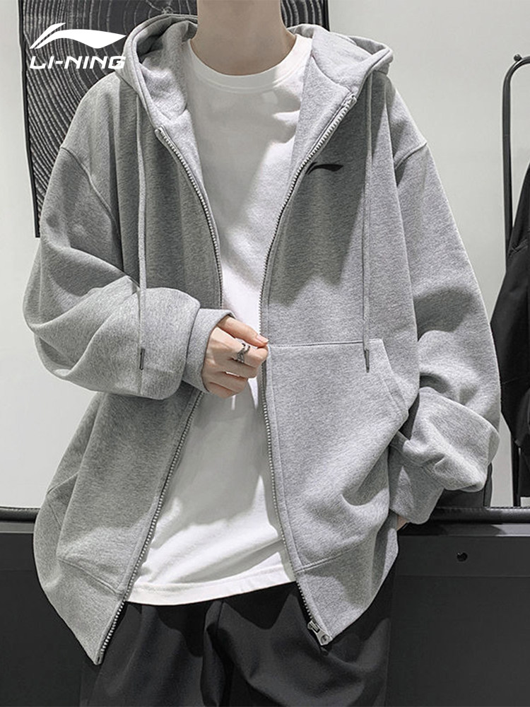 LI NING SWEATSHIRT MENS AND WOMENS 2025 SPRING AND AUTUMN COUPLE CARDIGANS WINDPROOF MENS AND WOMENS PLUS SIZE HOODED LOOSE JACKET SPORTSWEAR