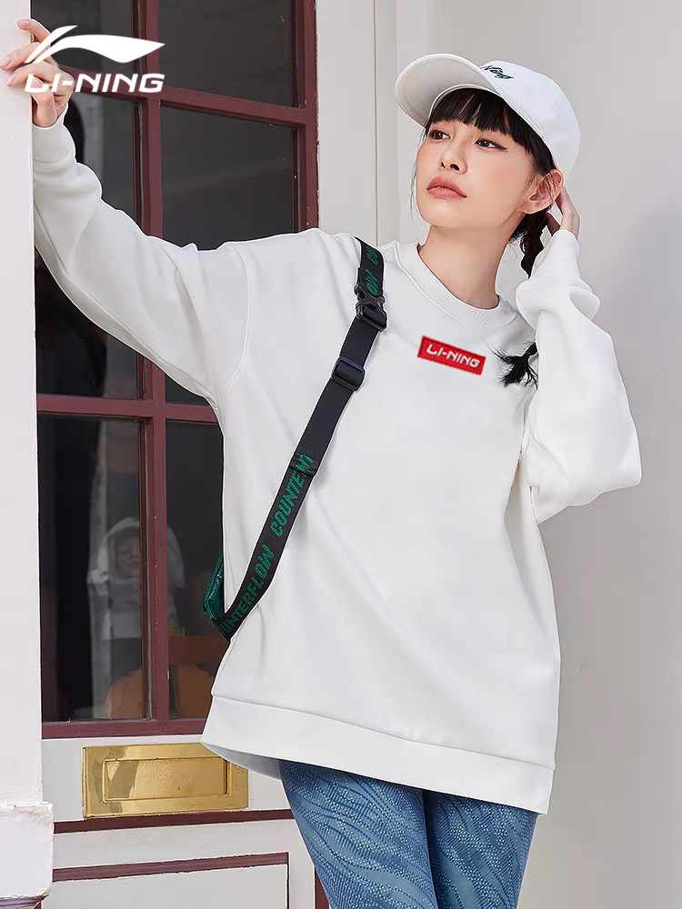 LI NING SWEATSHIRT FOR MEN AND WOMEN IN THE SAME WINTER 2024 ROUND NECK VELVET AUTUMN AND WINTER PULLOVER WINDPROOF WARM AND LOOSE COUPLE