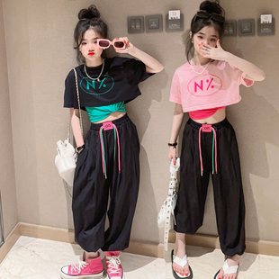 女童爵士舞服夏装2026中大童露脐街舞潮服时尚多巴胺T台模特走秀