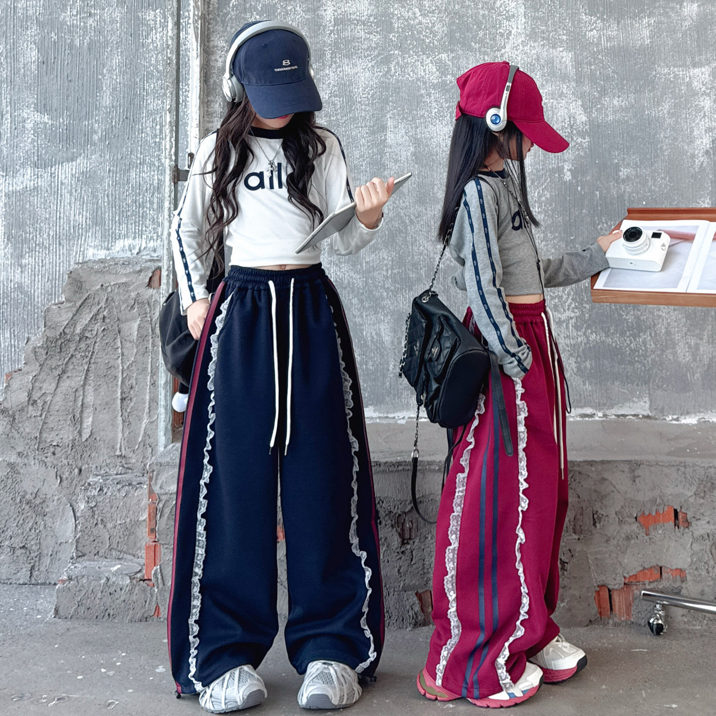 潮酷女童露脐爵士舞练功服时尚炸街设计感休闲裤炸街拍照走秀潮服