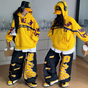 儿童潮牌连帽卫衣街舞套装男女童春秋运动装嘻哈爵士时尚街头走秀