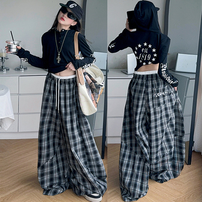 双腰格子阔腿女童爵士服少儿走秀