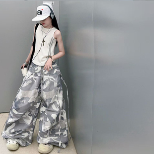 偶搭熊美式迷彩腰封阔腿裤女童爵士街舞背心演出服儿童时尚两件套