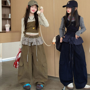 女童爵士服秋2026韩国潮童网红叠穿套装时尚街舞小女孩露肚脐走秀