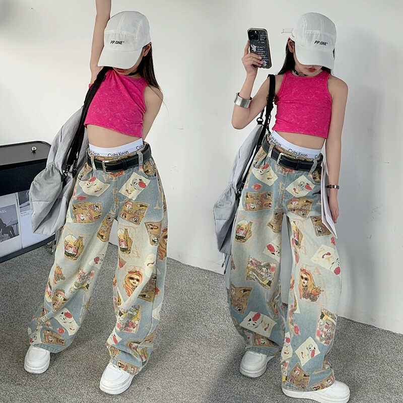 涂鸦街舞夏季高腰阔腿裤