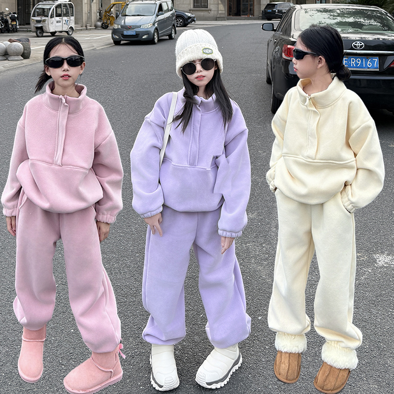 女童卫衣街舞冬加绒套装2025