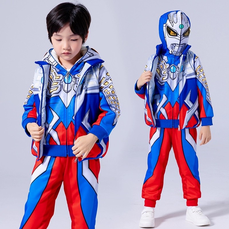 赛罗奥特曼衣服冬装男童羽绒棉服套装加厚蜘蛛侠冬季三件套儿童装