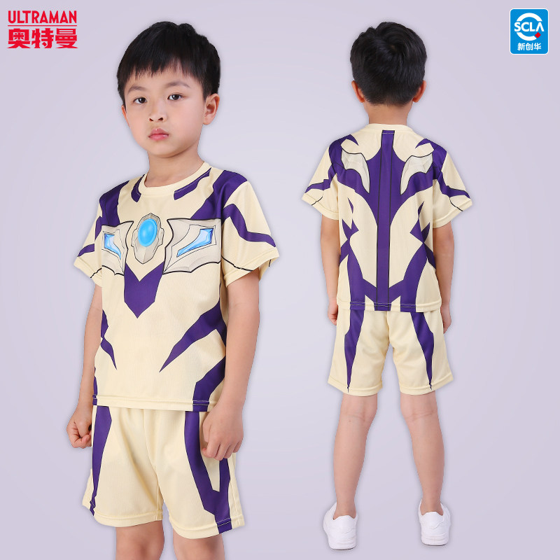 【正版】黄金赛罗奥特曼衣服夏装男童发光套装速干蜘蛛侠儿童服装