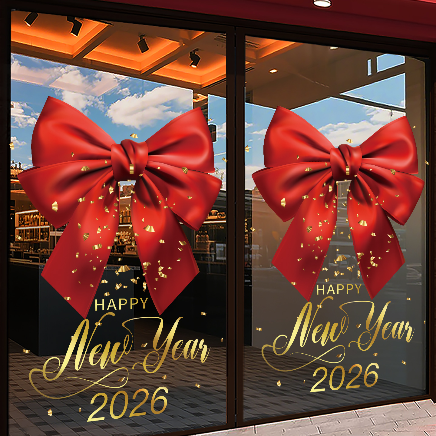 2026蝴蝶结元旦新年橱窗贴纸服装