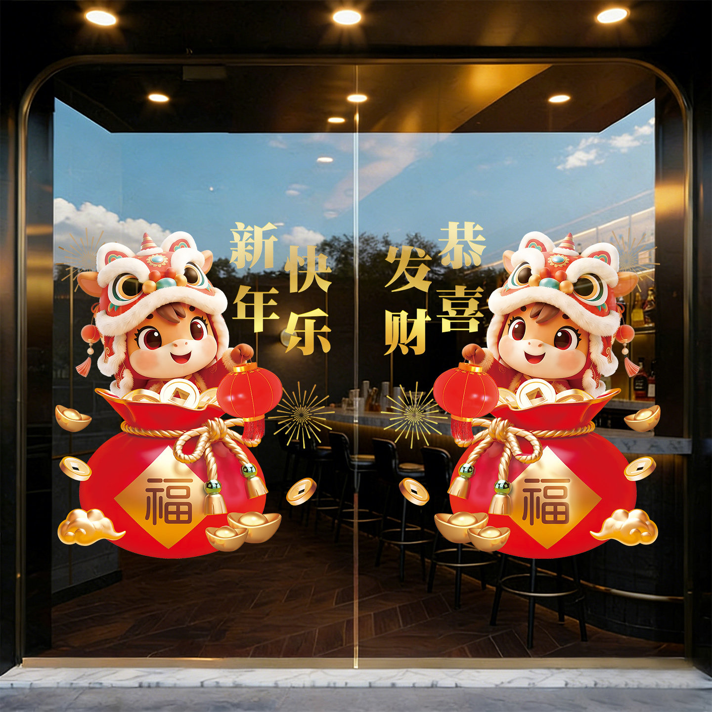 2026马年新年氛围装饰过年客厅厨房推拉门高级感玻璃贴纸福字门贴,家居饰品,门贴,淘宝优惠券,粉丝福利购,淘宝优惠卷