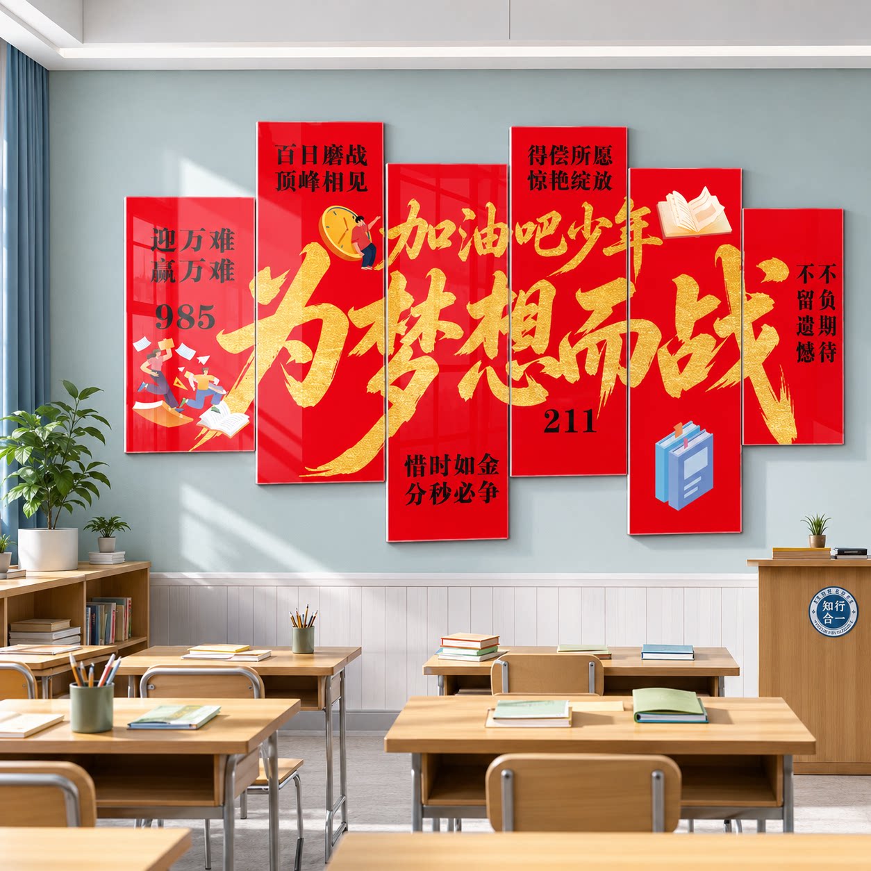 初高三升楼仪式墙面装饰布置教室班级黑板报为梦想而战励志标语