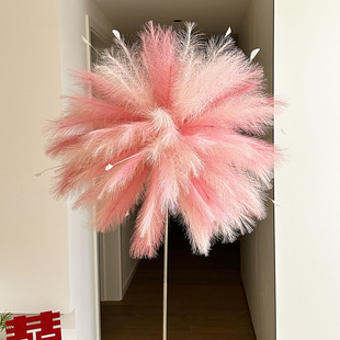 网红婚房婚庆仿真芦苇花烟花孔雀草仿生粉色羽毛礼堂插花花材装饰