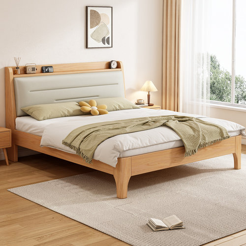 礼彬简约现代胡桃木软包实木床