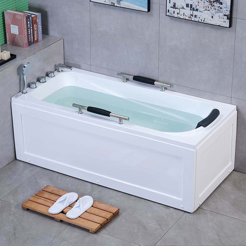厂家直销亚克力双扶手浴缸单人 保温方形双裙边普通浴缸家用浴盆