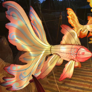 春节非遗鱼灯舞鱼灯成品手工中秋灯笼摄舞台表演汉服发光手持鱼灯