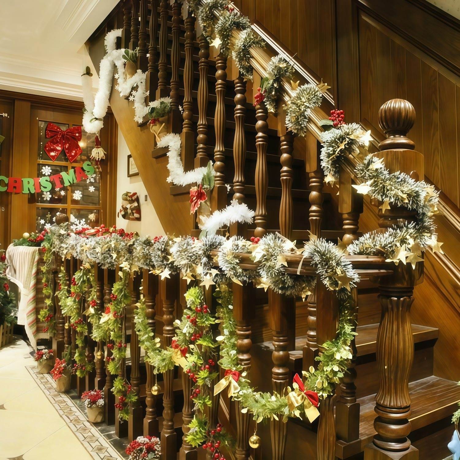 新年彩带藤条耶诞假草藤蔓绿昔草条圣诞节装饰圣诞树毛条彩条拉条